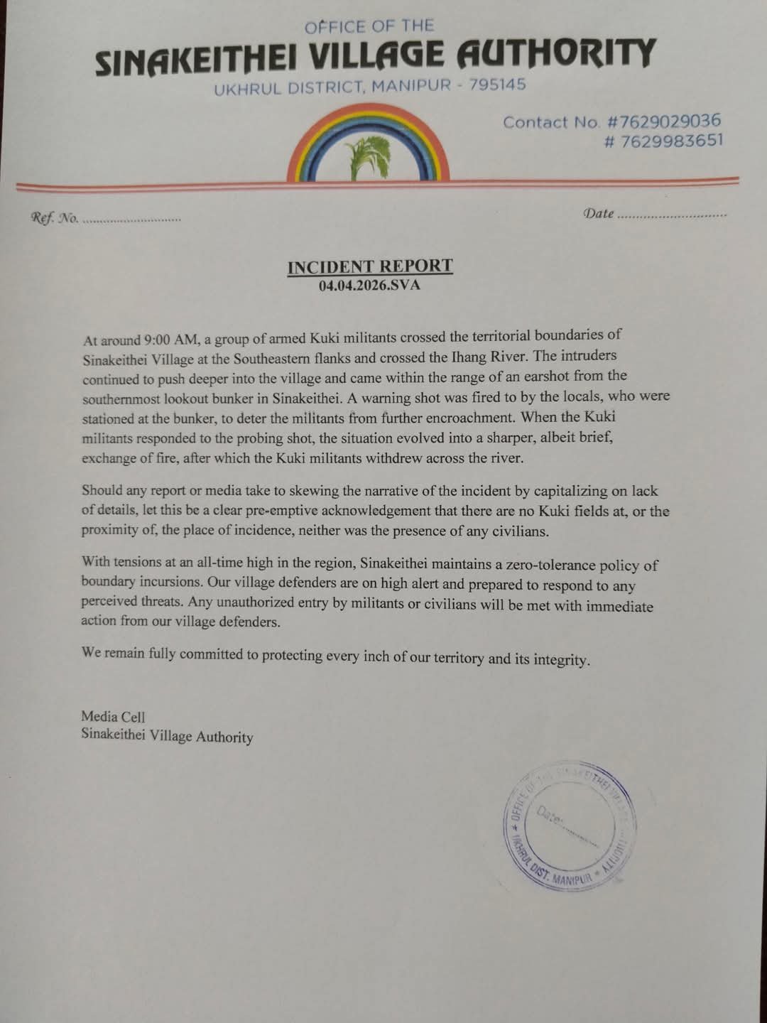 Tension Reported Near Sinakeithei Village Boundary in Ukhrul District