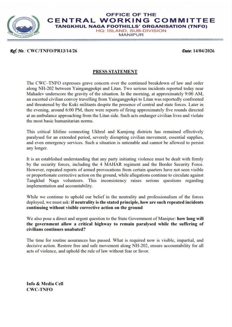 TNFO Raises Alarm Over NH-202 Violence, Demands Immediate Government Action