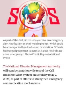 National Disaster ManagementAuthority Conducts Cell BroadcastAlert System Test