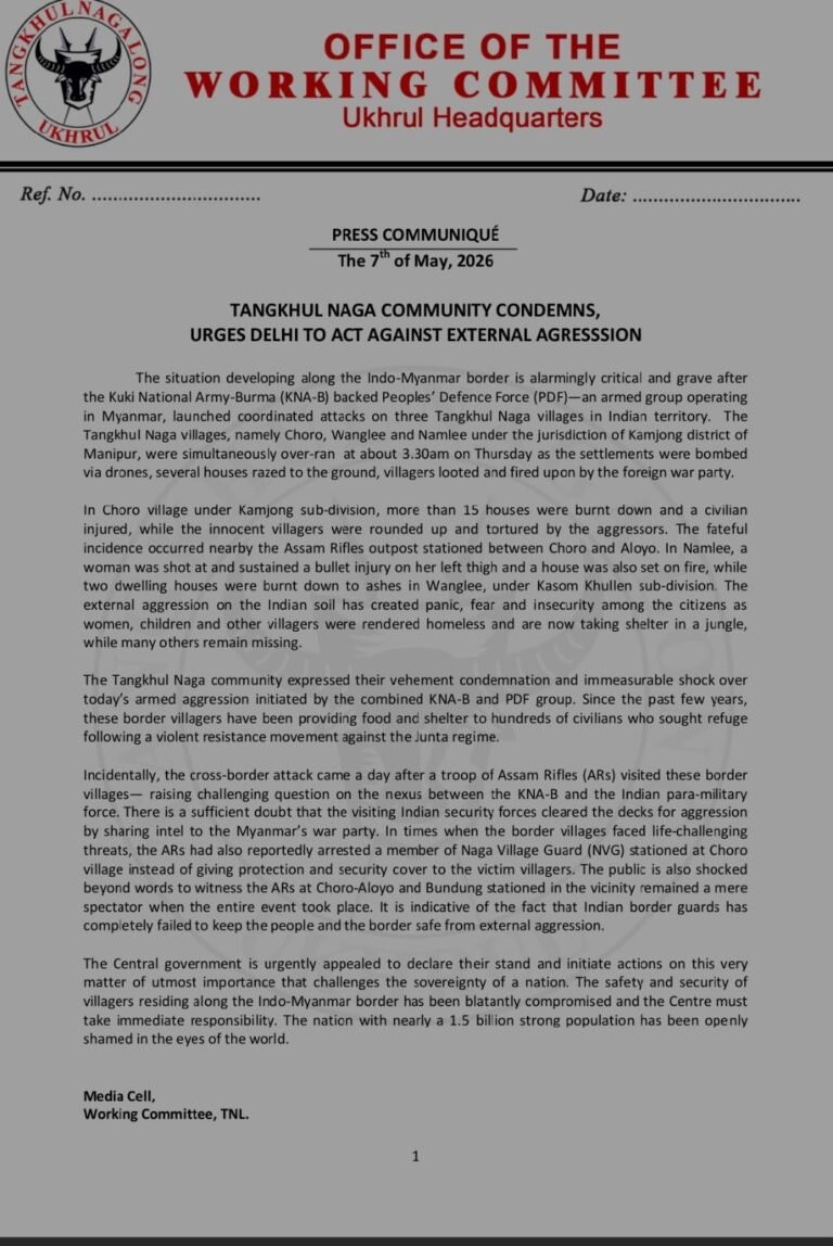 Tangkhul Naga Community Condemns Cross-Border Attack, Demands Immediate Central Action