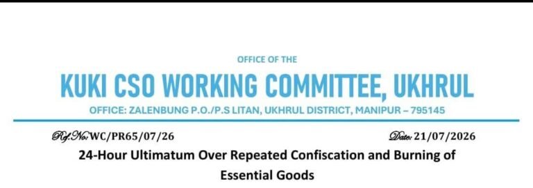 Kuki CSO Working Committee Issues 24-Hour Ultimatum Over Alleged Seizure of Essential Supplies