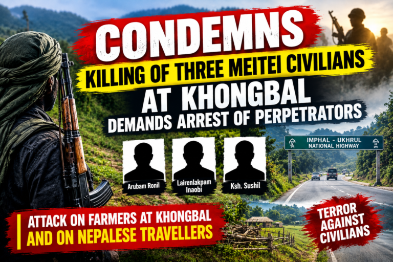 UNC Condemns Killing of Three Meitei Civilians at Khongbal, Demands Arrest of Perpetrators